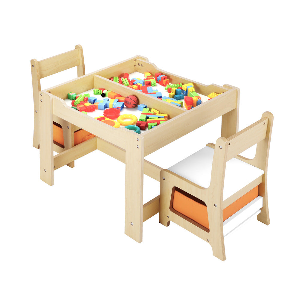 Oikiture Kids Table and Chairs Set Activity Play Study Desk Toys Storage Box-Kid Table Sets-PEROZ Accessories