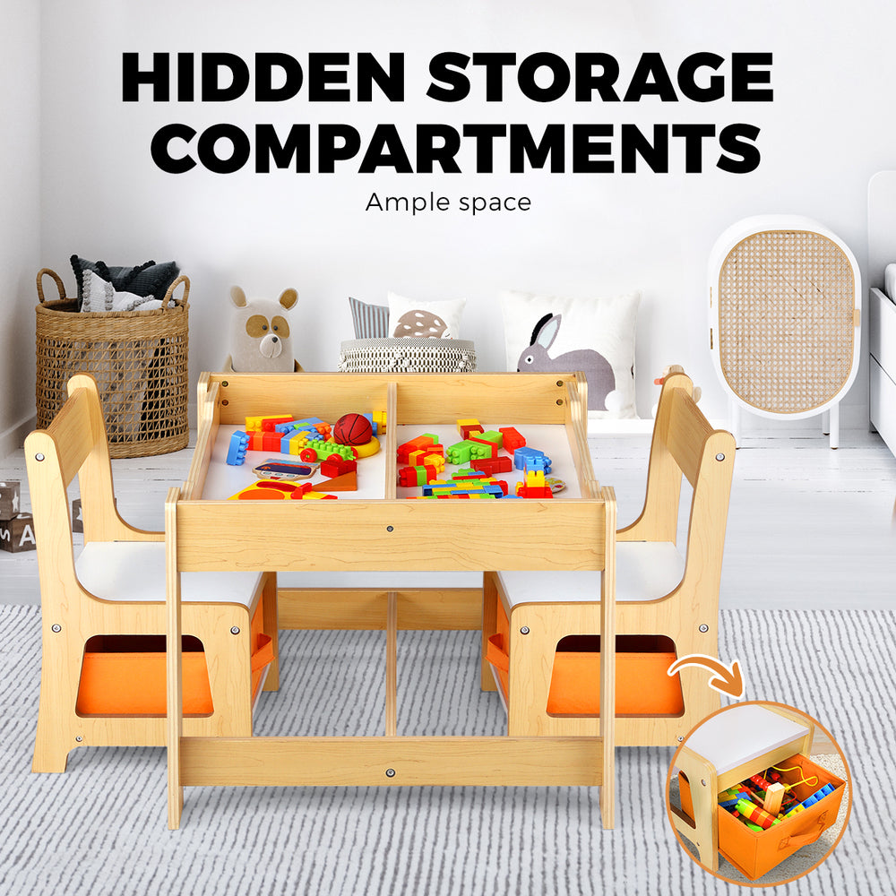 Oikiture Kids Table and Chairs Set Activity Play Study Desk Toys Storage Box-Kid Table Sets-PEROZ Accessories