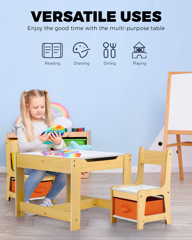Oikiture Kids Table and Chairs Set Activity Play Study Desk Toys Storage Box-Kid Table Sets-PEROZ Accessories