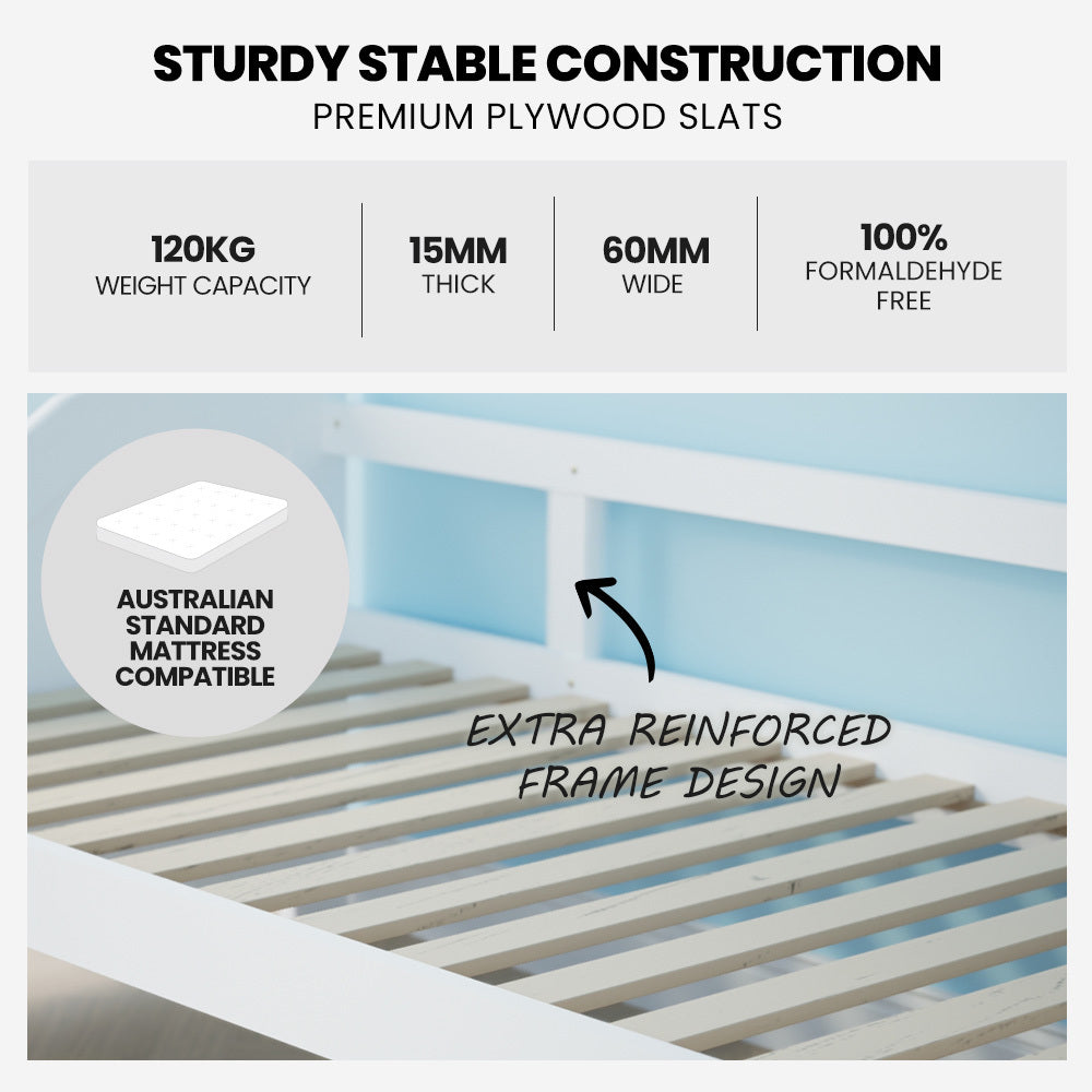 KINGSTON SLUMBER Wooden Single Sofa Bed Frame with Trundle Underbed - White-Furniture > Bedroom > Beds & Bed Frames-PEROZ Accessories