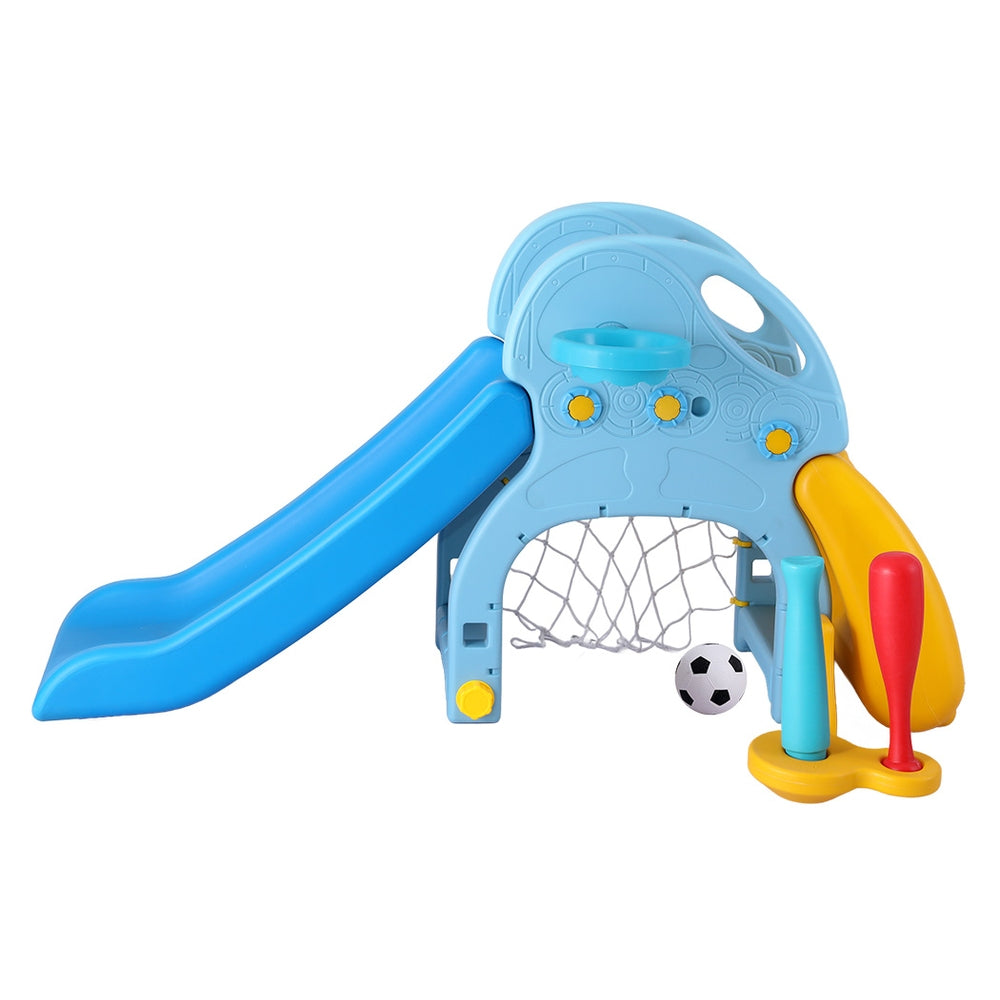 Keezi Kids Slide Set Baseball Bat Basketball Hoop Outdoor Playground 120cm Blue-Baby & Kids > Baby & Kid&