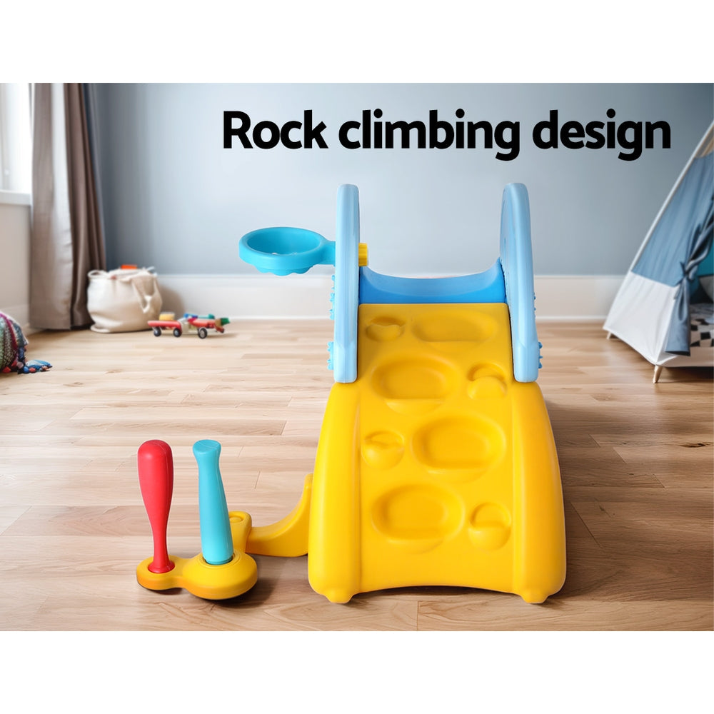 Keezi Kids Slide Set Baseball Bat Basketball Hoop Outdoor Playground 120cm Blue-Baby & Kids > Baby & Kid&