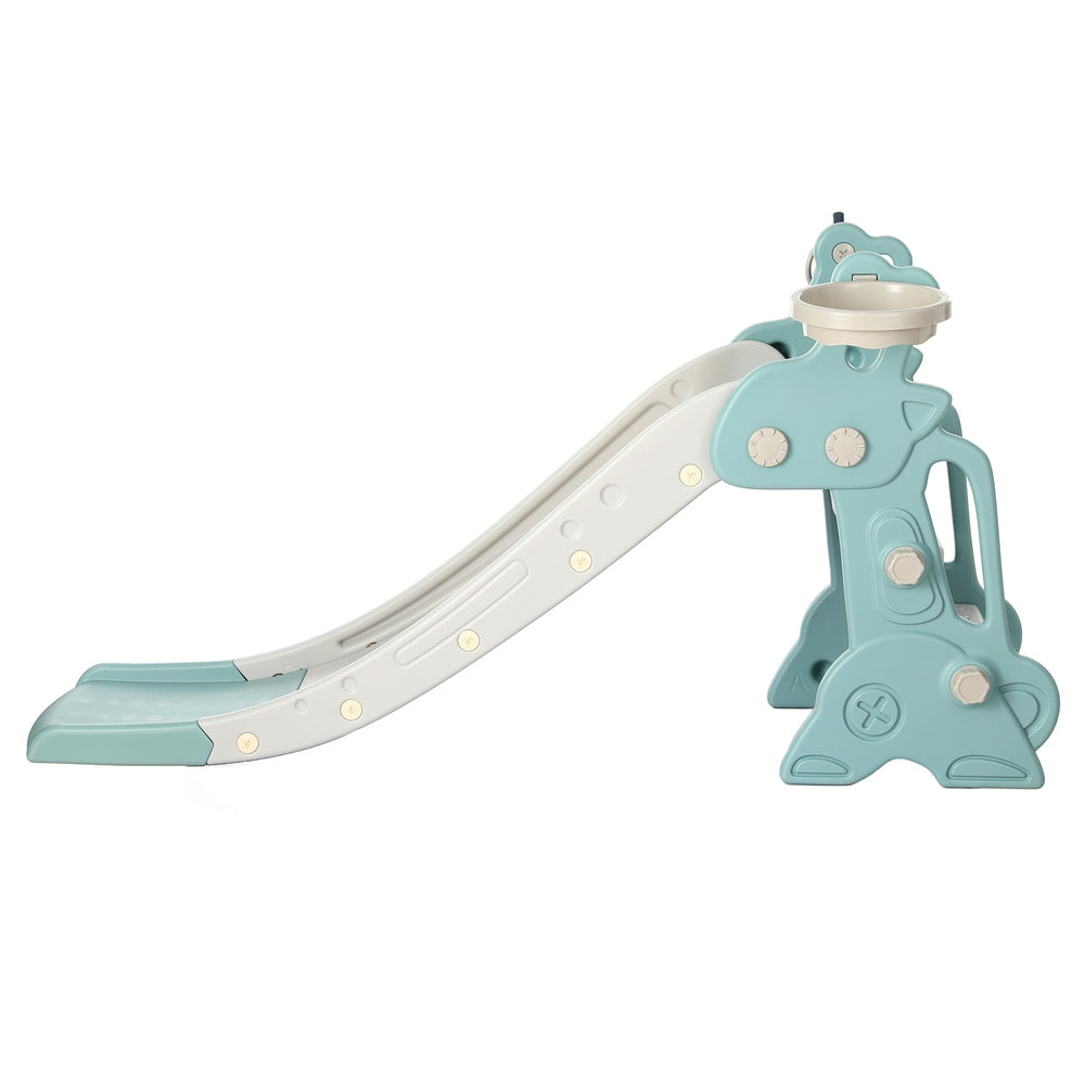 Keezi Kids Slide Set Basketball Hoop Ring Outdoor Playground Toy Deer 140cm Blue-Baby & Kids > Baby & Kid&