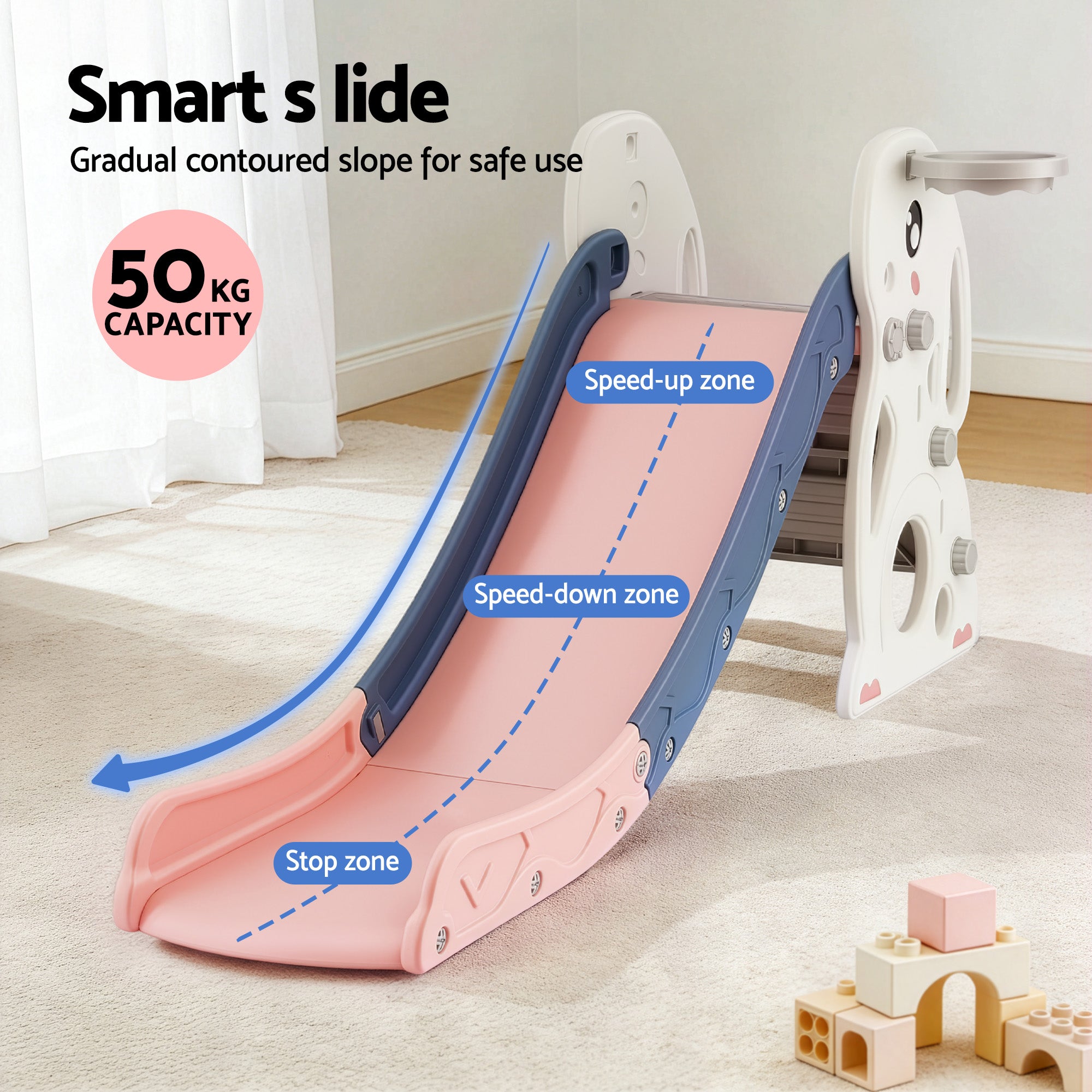 Keezi Kids Slide Set Basketball Hoop Ring Outdoor Playground Toy Rabbit 147cm-Baby & Kids > Baby & Kid&