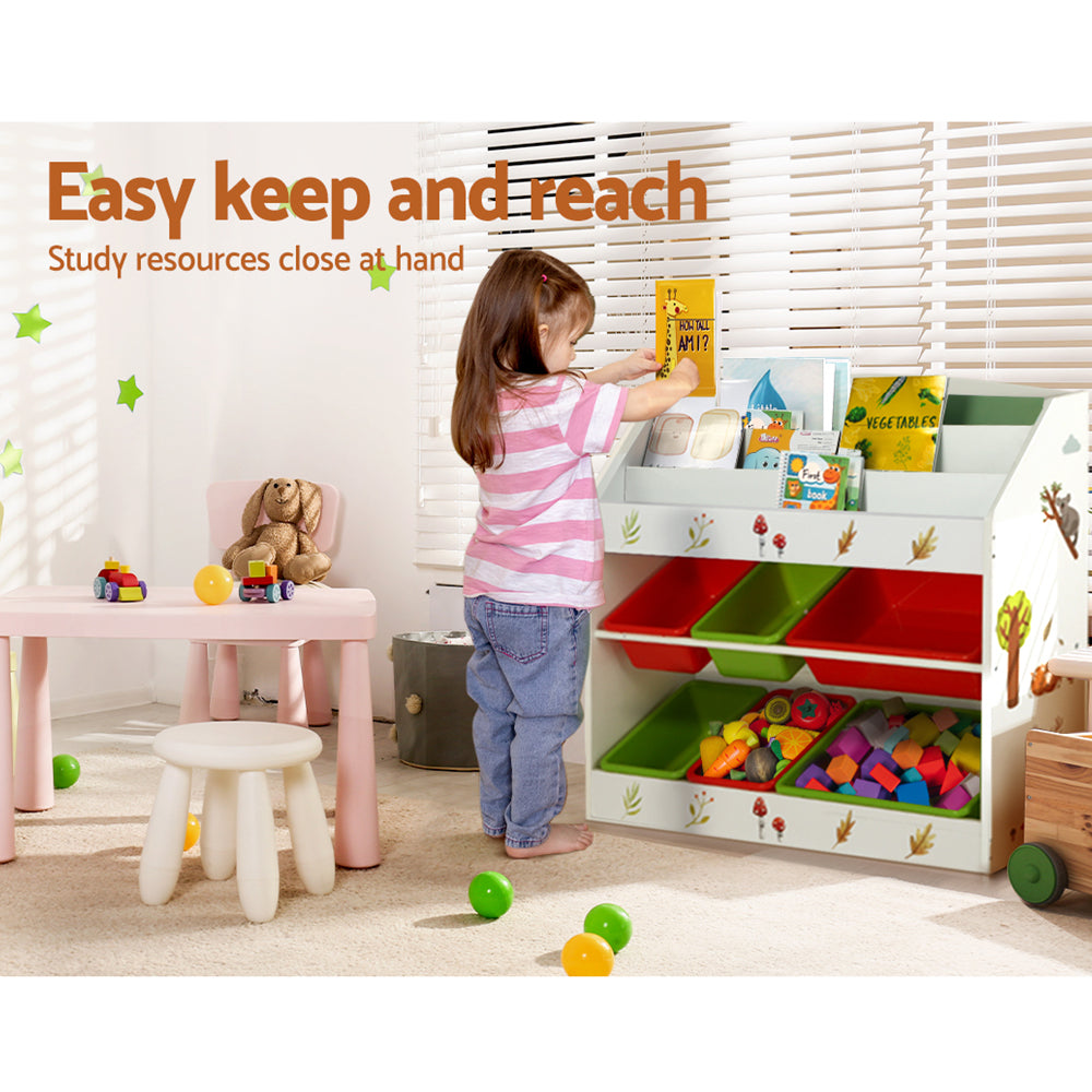 Keezi 3 Tiers Kids Bookshelf Storage Children Bookcase Toy Box Organiser Rack 6 Bins-Baby & Kids > Kid&