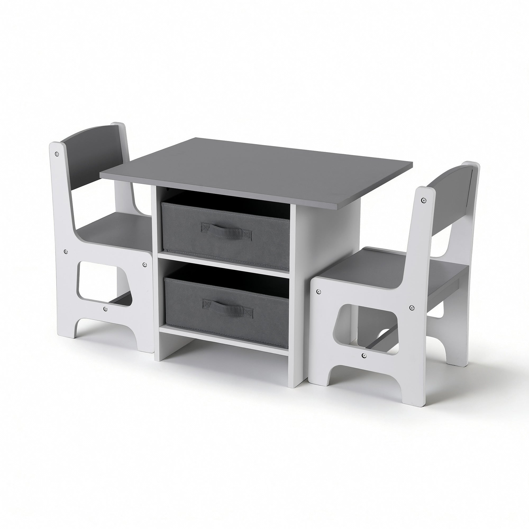 Keezi Kids Table and 2 Chairs Set Wooden Activity Table wit 2 Storage Drawers, Toddler Table and Chair Set for Children Drawing, Reading, Crafts, Eating, Grey-Baby & Kids > Kid&