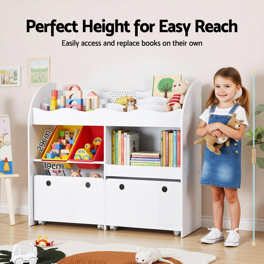 Keezi 3 Tiers Kids Bookshelf Storage Children Bookcase Toy Box Organiser Display White-Baby & Kids > Kid&