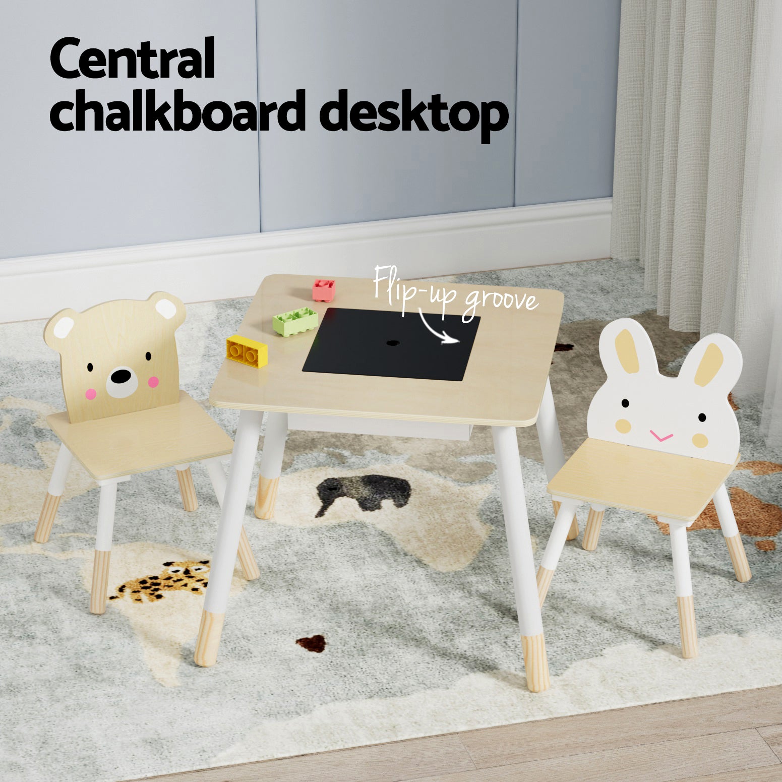 Keezi 3PCS Kids Table and Chairs Set Activity Desk Chalkboard Toy Hidden Storage-Baby & Kids > Baby & Kid&