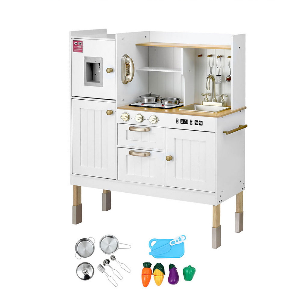 Keezi Kids Kitchen Play Set Wooden Pretend Toys Cooking Children Storage Golden-Baby & Kids > Baby & Kid&
