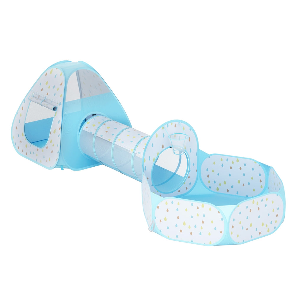 Keezi Kids Play Tent Pop Up Playhouse Ball Pit Tunnel Basketball Hoop Blue-Baby & Kids > Baby & Kid&