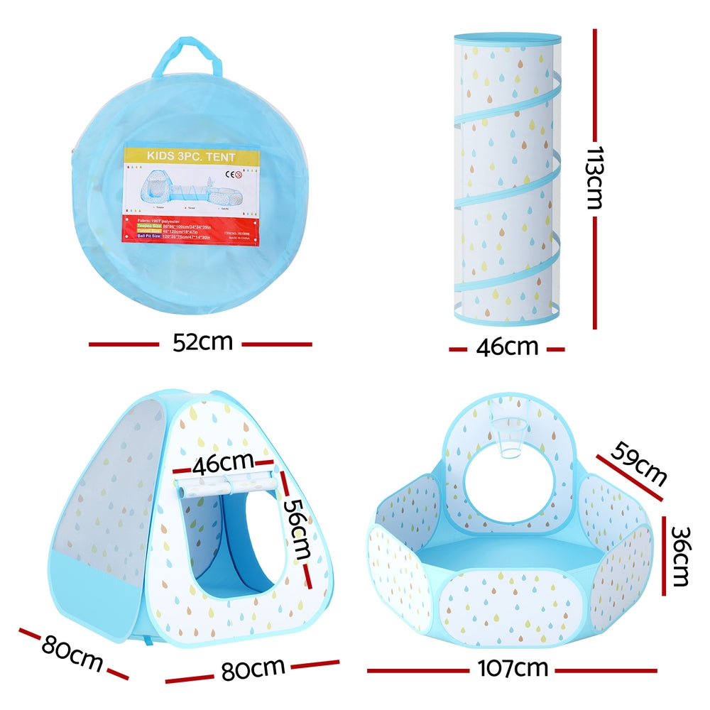Keezi Kids Play Tent Pop Up Playhouse Ball Pit Tunnel Basketball Hoop Blue-Baby & Kids > Baby & Kid&