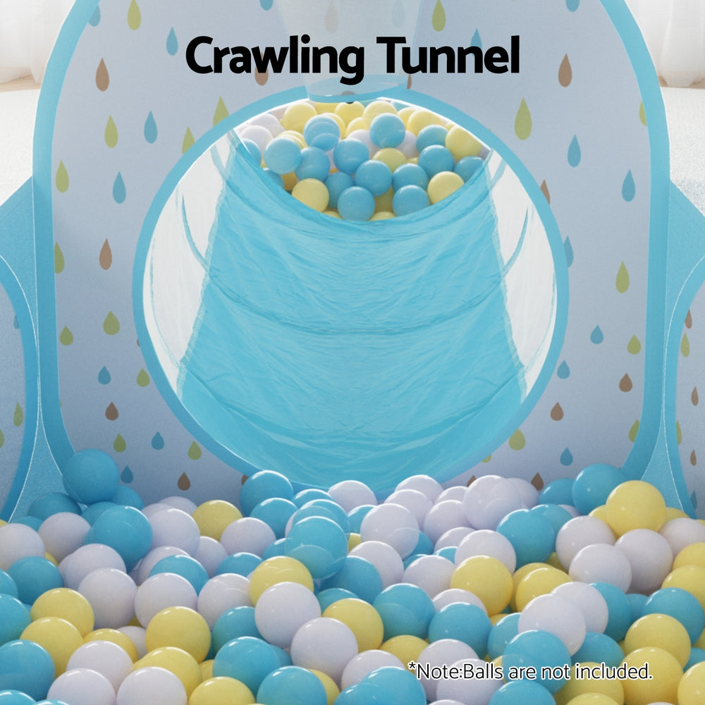 Keezi Kids Play Tent Pop Up Playhouse Ball Pit Tunnel Basketball Hoop Blue-Baby & Kids > Baby & Kid&