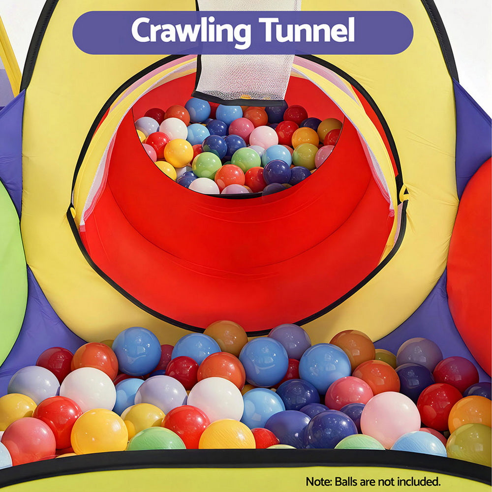 Keezi Kids Play Tent Pop Up Teepee Playhouse Ball Pit Crawl Tunnel Basketball Hoop-Baby & Kids > Baby & Kid&