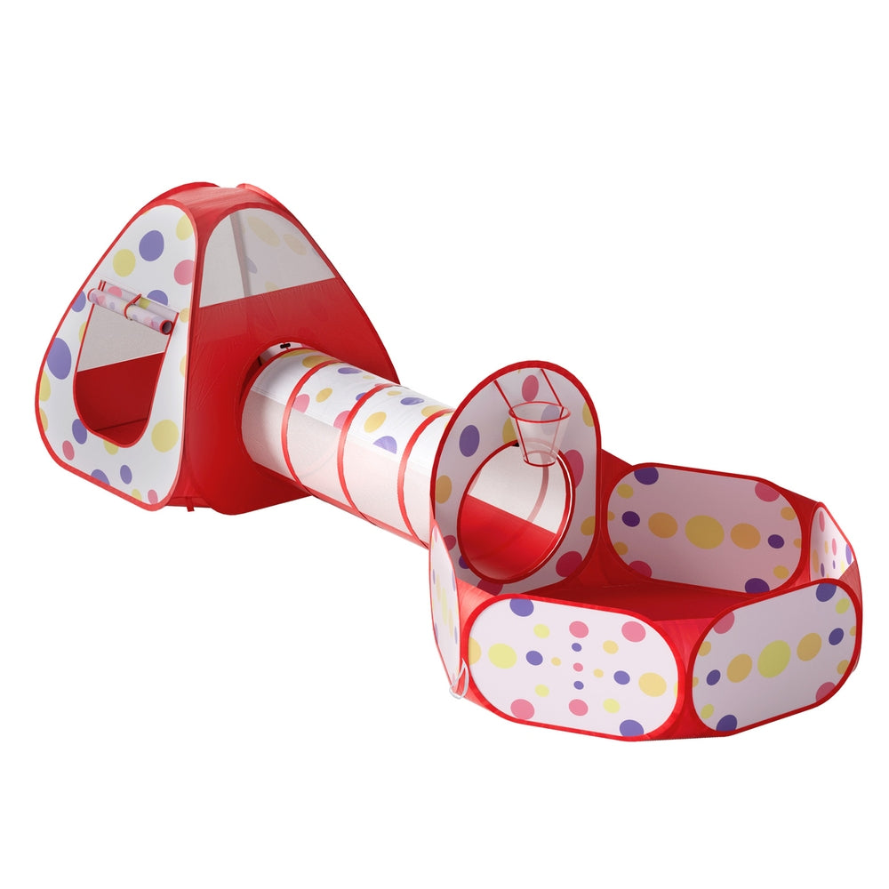 Keezi Kids Playhouse Play Tent Pop Up Teepee Ball Pit Tunnel Basketball Hoop Red-Baby & Kids > Baby & Kid&