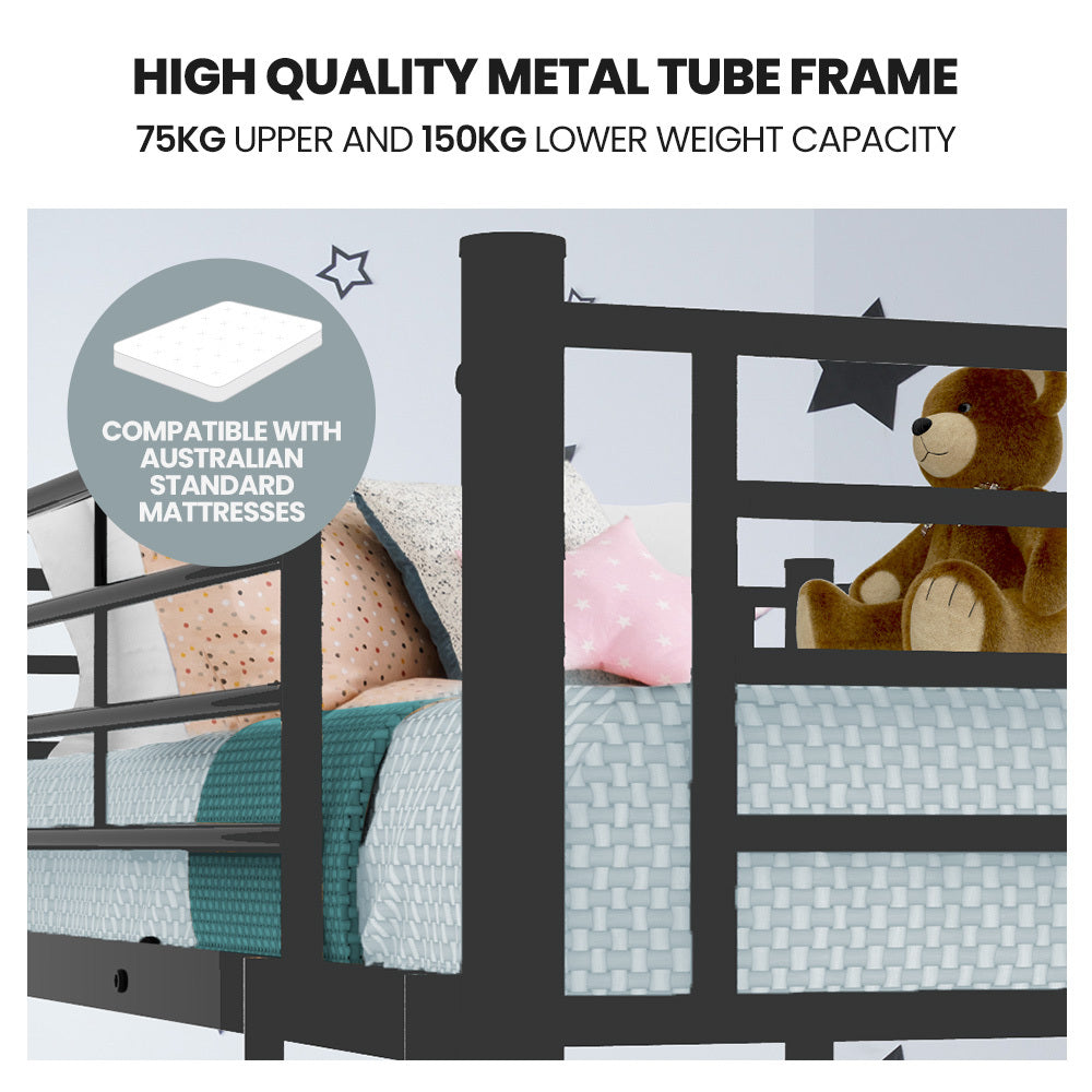 Kingston Slumber Metal Single over Double Bunk Bed Frame, Dark Matte Grey-Furniture > Bedroom > Beds & Bed Frames-PEROZ Accessories