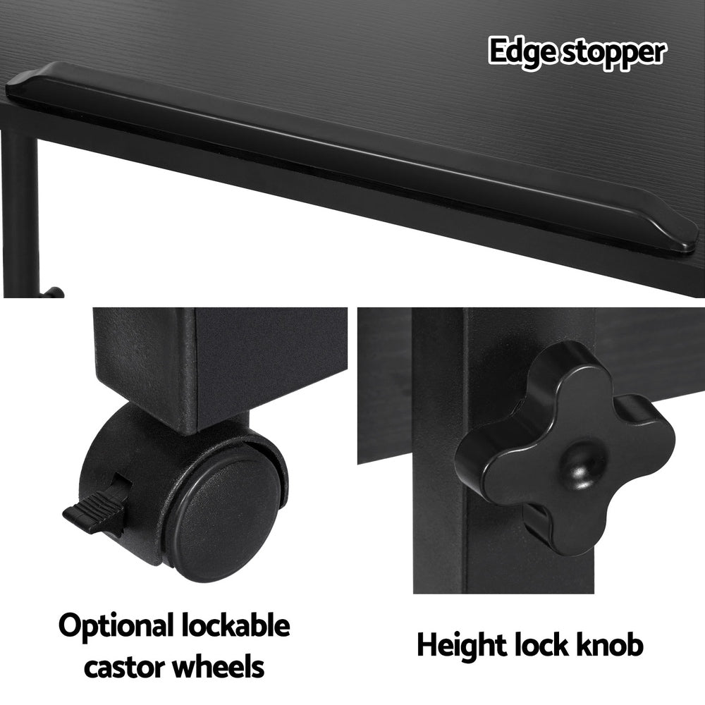 Artiss Laptop Desk Table Height Adjustable Wooden Bed Side Tables 80CM Black-Furniture > Office-PEROZ Accessories