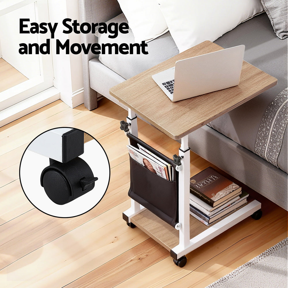 Artiss Laptop Desk Height Adjustable Mobile Workstation Computer Desks 48CM Oak-Furniture > Living Room > Side Tables-PEROZ Accessories