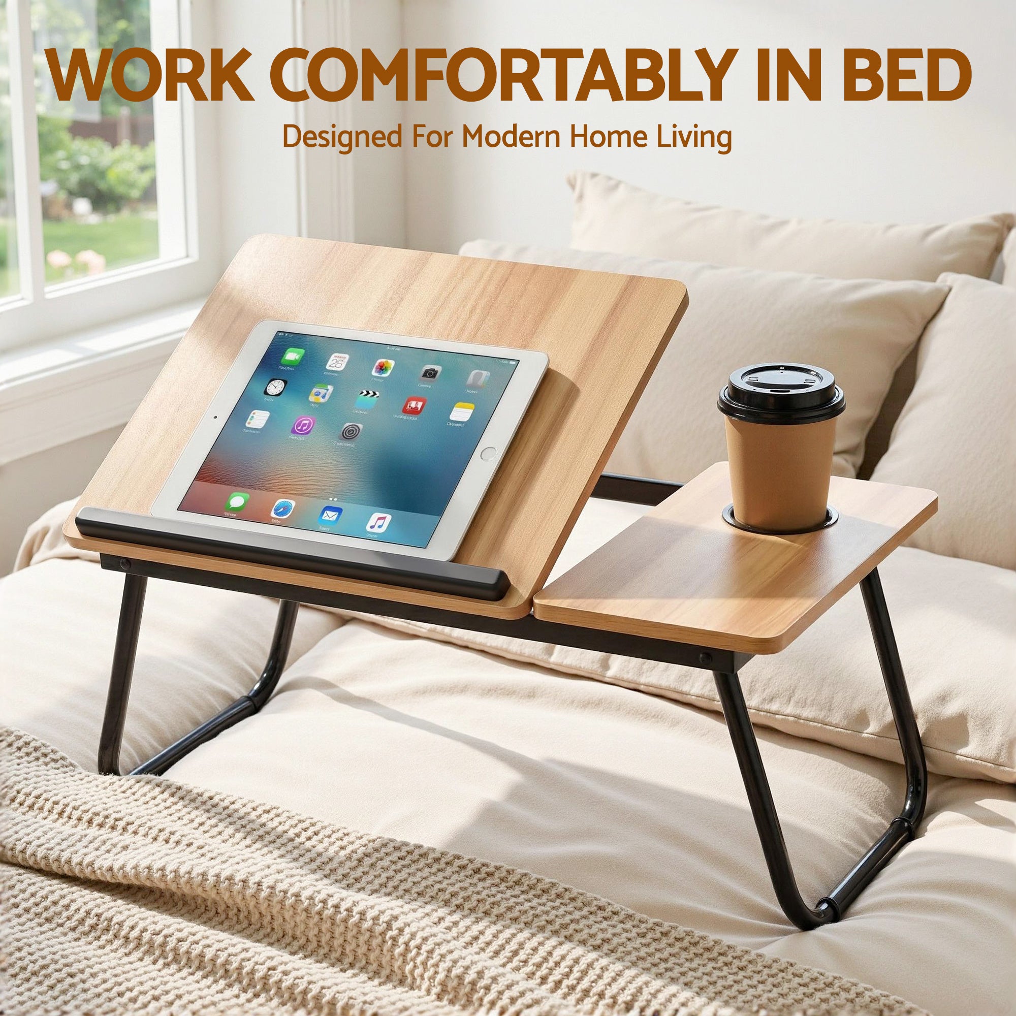 Artiss Laptop Desk Bed Table Foldable Portable Desktop Oak-Electronics > Computers & Tablets > Desktops & Accessories-PEROZ Accessories