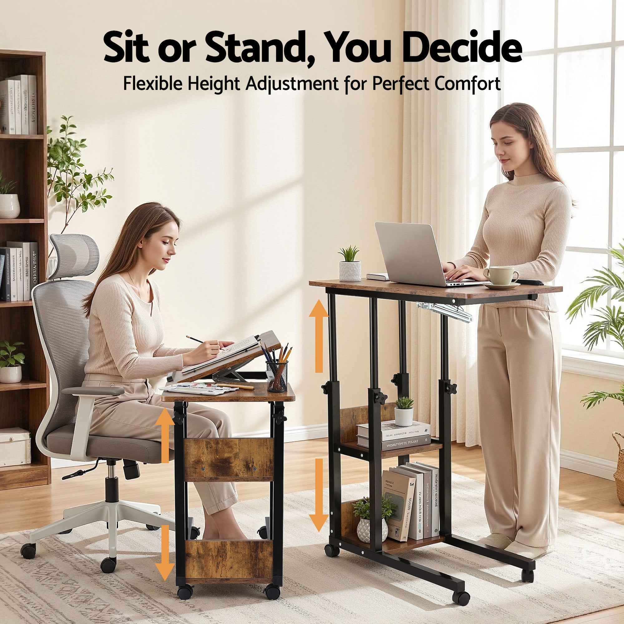 Artiss 3 Tier Adjustable Laptop Desk Tiltable Mobile Side Table Wheels-Electronics > Computers & Tablets > Desktops & Accessories-PEROZ Accessories