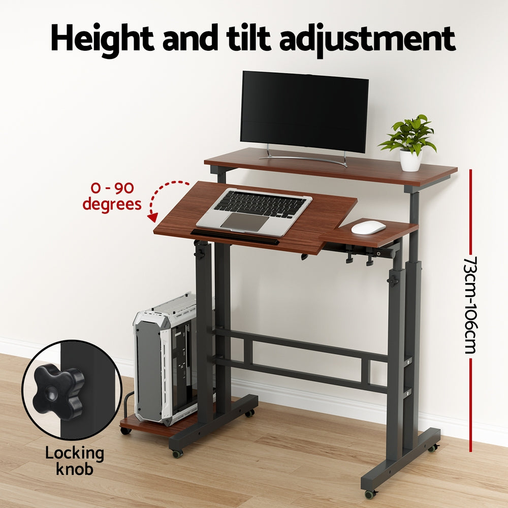 Artiss Laptop Desk Table Adjustable Dark Wood 80CM-Furniture > Office-PEROZ Accessories
