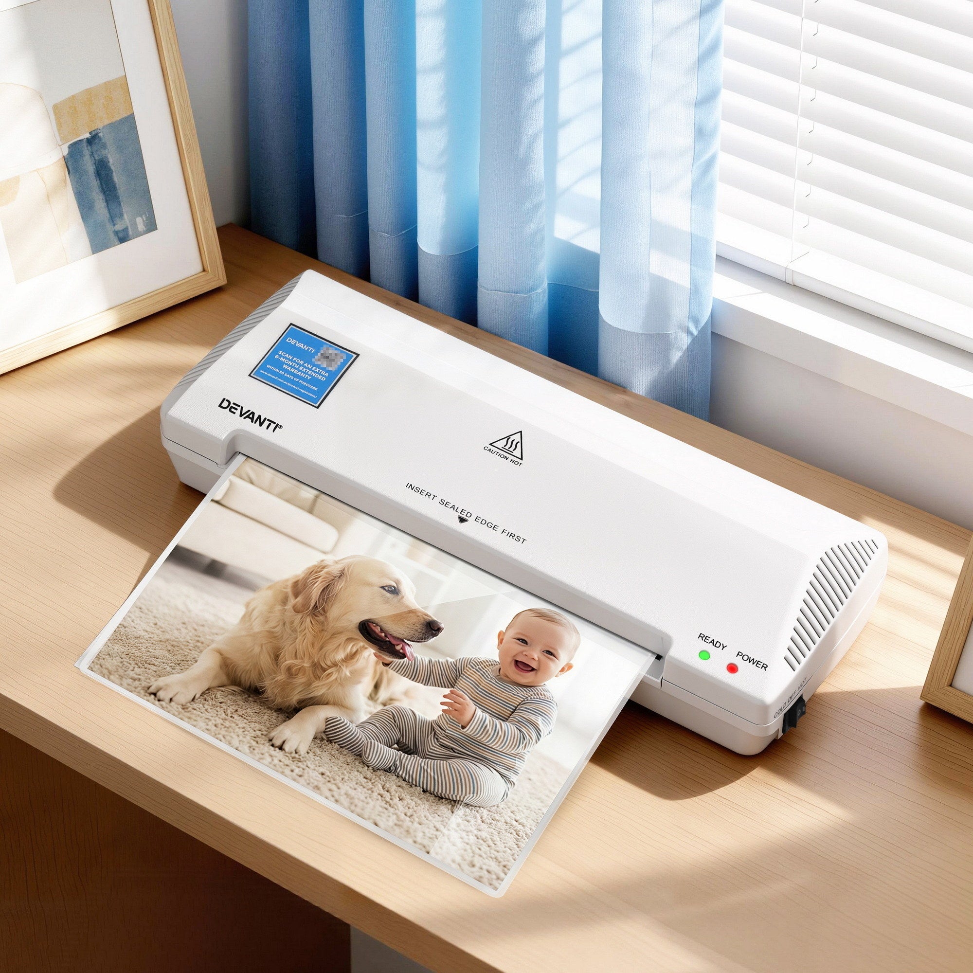 Devanti A4 Laminator Machine, Hot & Cold Thermal Fast Lamination Anti-Jam Laminator for Office School Home Document Photo Card Handmade A4 A5 A6, White-Home & Garden > Home Office Accessories > Laminators-PEROZ Accessories
