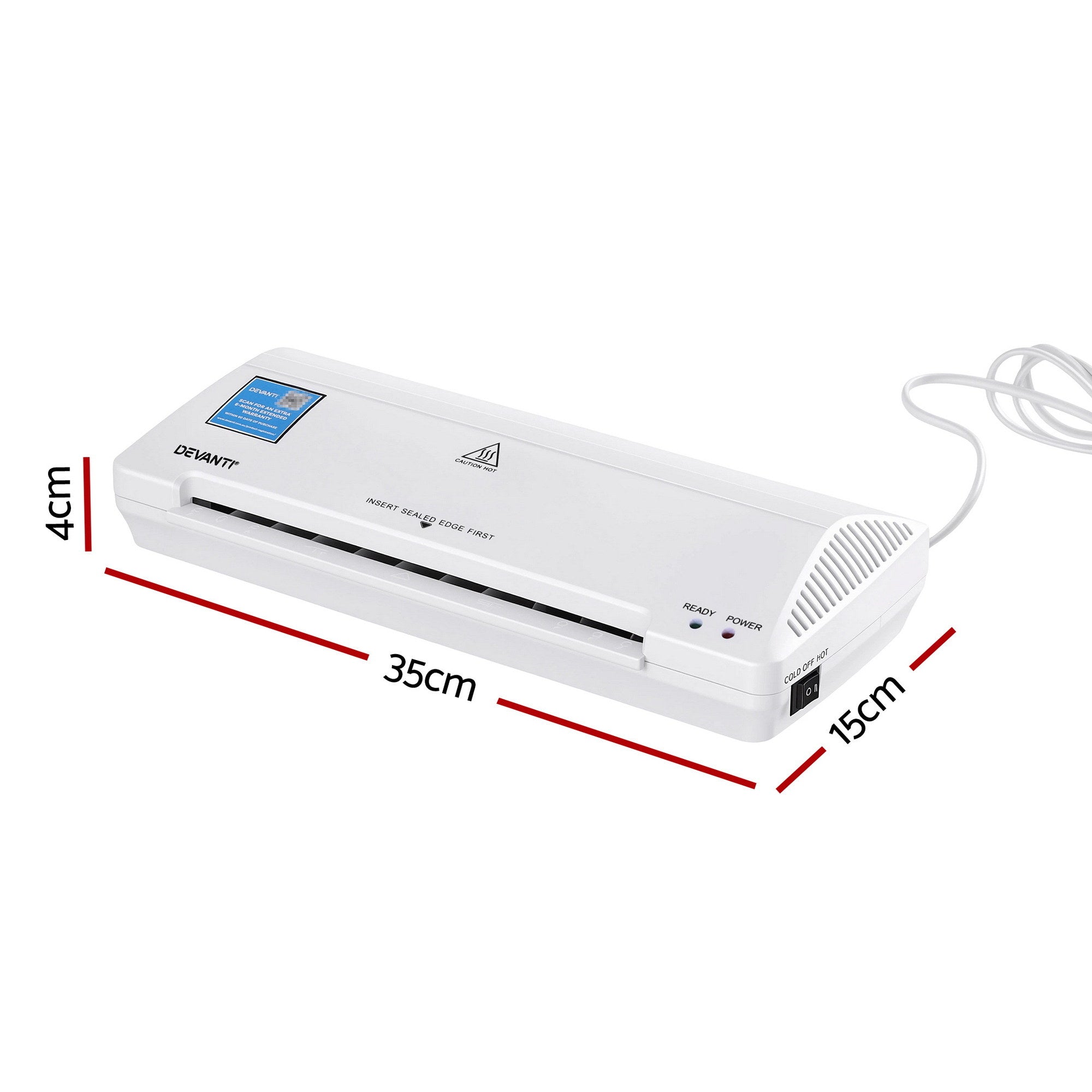 Devanti A4 Laminator Machine, Hot & Cold Thermal Fast Lamination Anti-Jam Laminator for Office School Home Document Photo Card Handmade A4 A5 A6, White-Home & Garden > Home Office Accessories > Laminators-PEROZ Accessories