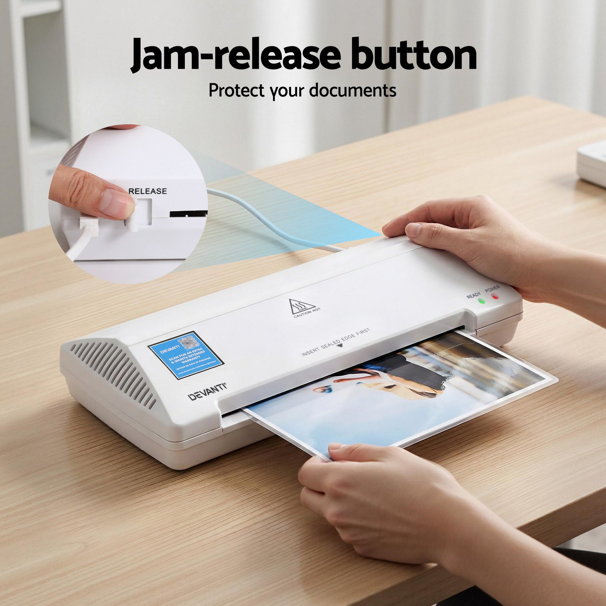 Devanti A4 Laminator Machine, Hot & Cold Thermal Fast Lamination Anti-Jam Laminator for Office School Home Document Photo Card Handmade A4 A5 A6, White-Home & Garden > Home Office Accessories > Laminators-PEROZ Accessories