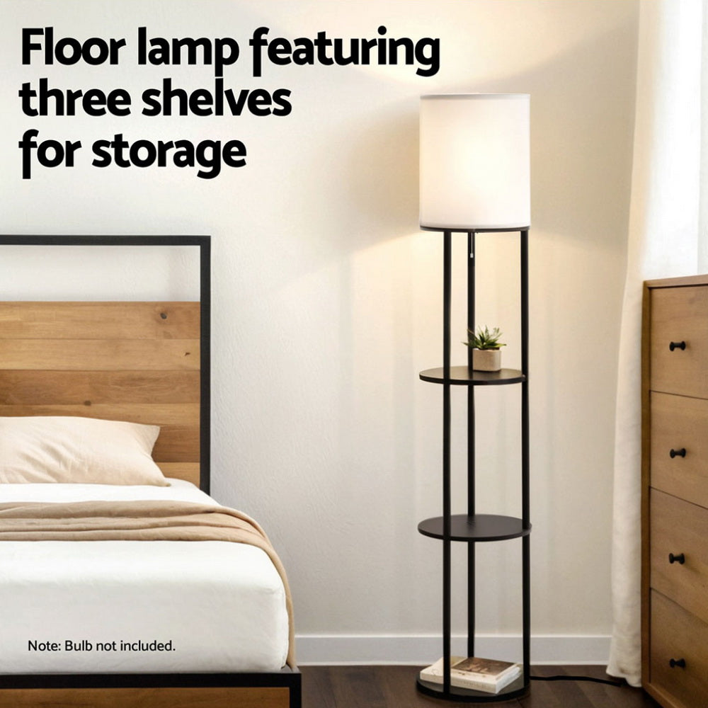 Artiss Floor Lamp 3 Tier Shelf Storage LED Light Stand Home Room Vintage Round-Home & Garden > Lighting > Floor Lamps-PEROZ Accessories