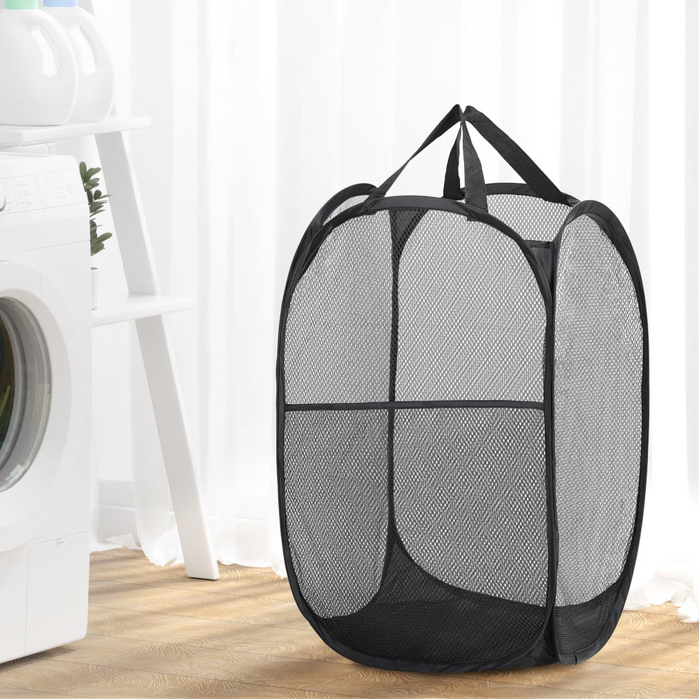 Artiss 2X Laundry Basket Hamper Foldable Black-Furniture > Bathroom-PEROZ Accessories