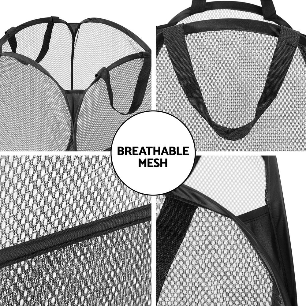 Artiss 2X Laundry Basket Hamper Foldable Black-Furniture > Bathroom-PEROZ Accessories