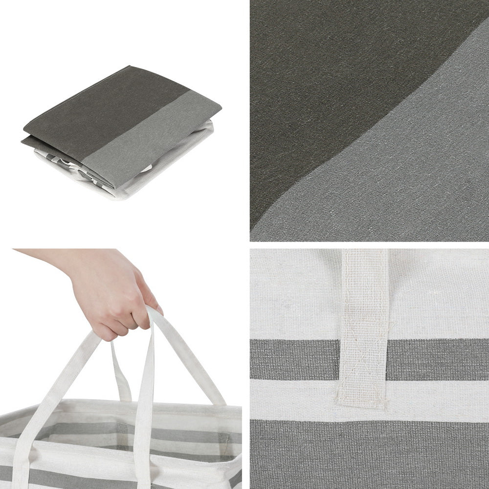 Artiss 2X Laundry Basket Hamper Foldable White Grey-Furniture > Bathroom-PEROZ Accessories