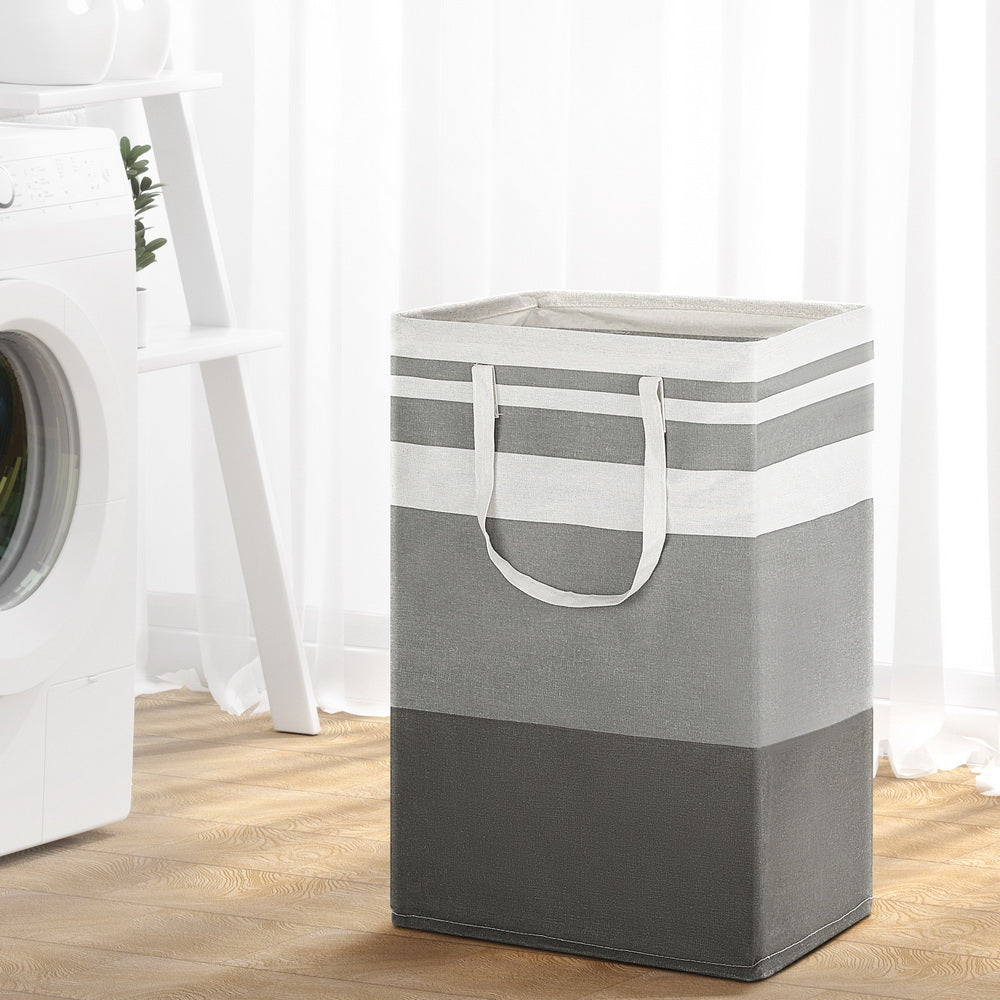 Artiss 2X Laundry Basket Hamper Foldable White Grey-Furniture > Bathroom-PEROZ Accessories