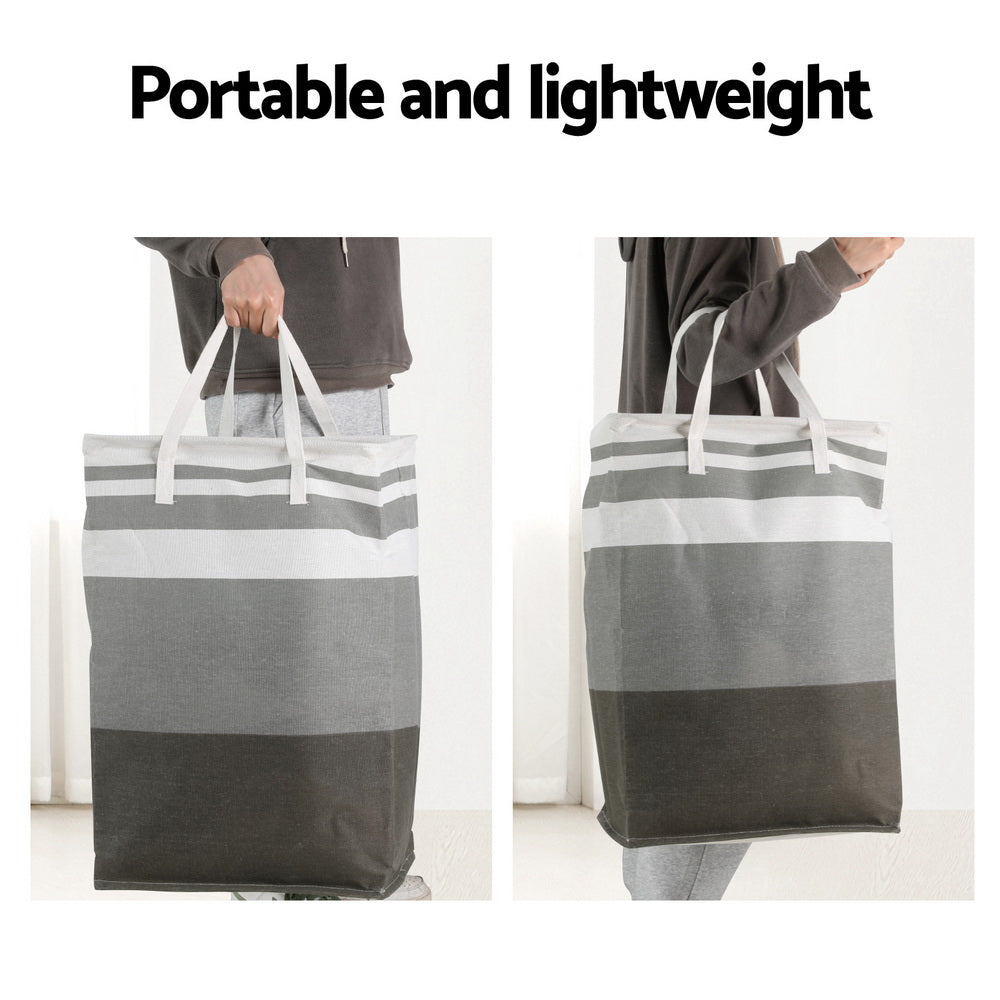 Artiss 2X Laundry Basket Hamper Foldable White Grey-Furniture > Bathroom-PEROZ Accessories