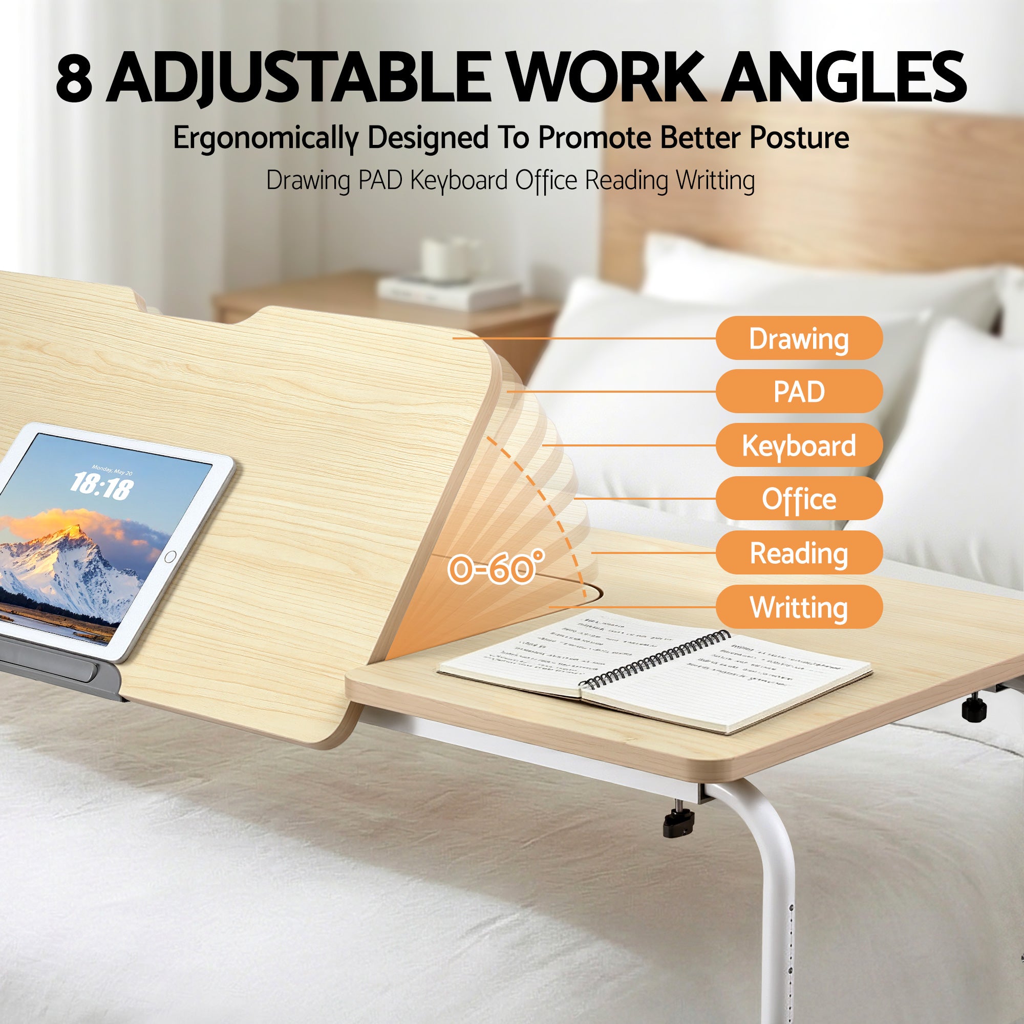 Artiss Mobile Laptop Desk Overbed Table Adjustable Computer Stand Bedside Cart-Electronics > Computers & Tablets > Desktops & Accessories-PEROZ Accessories