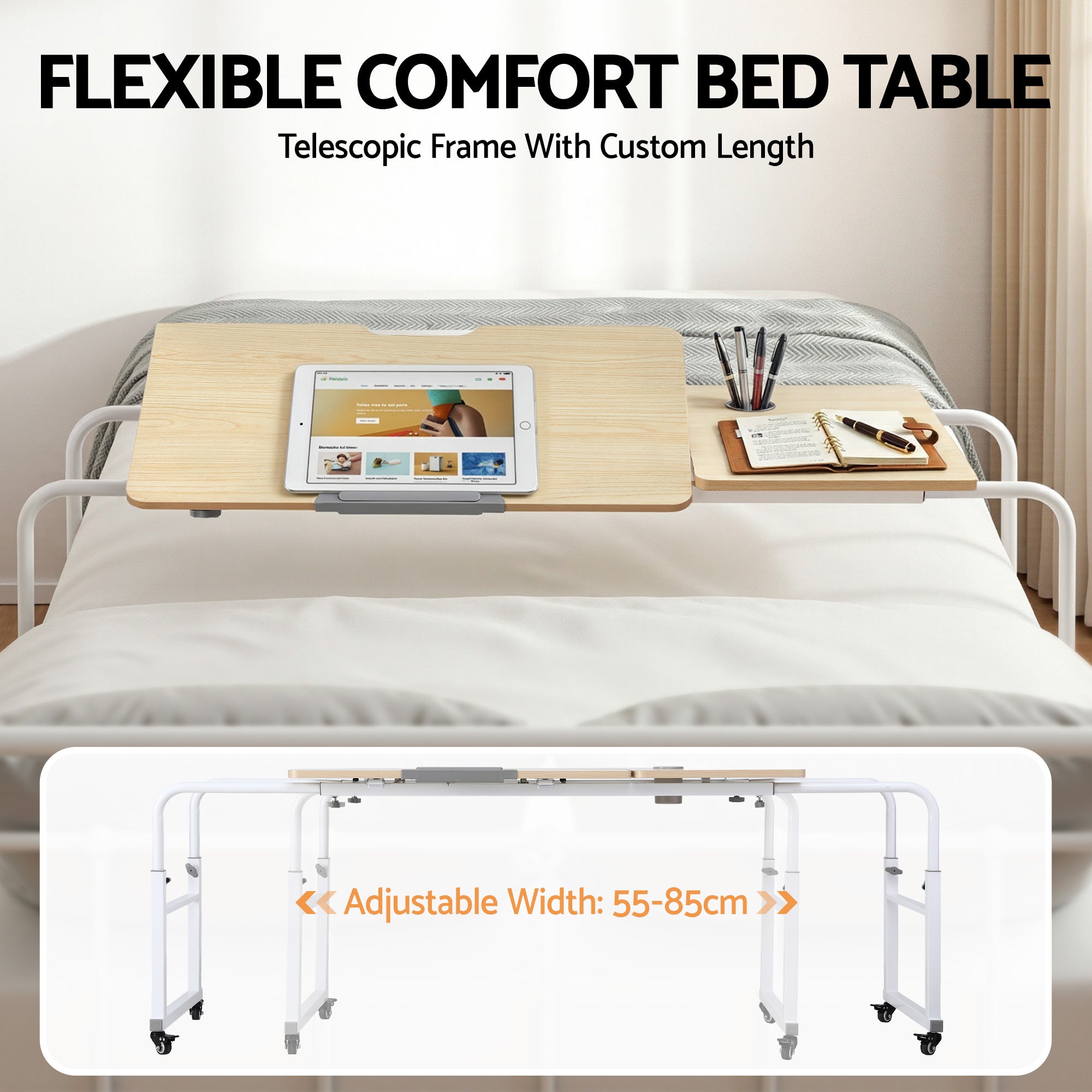 Artiss Mobile Laptop Desk Overbed Table Adjustable Computer Stand Bedside Cart-Electronics > Computers & Tablets > Desktops & Accessories-PEROZ Accessories