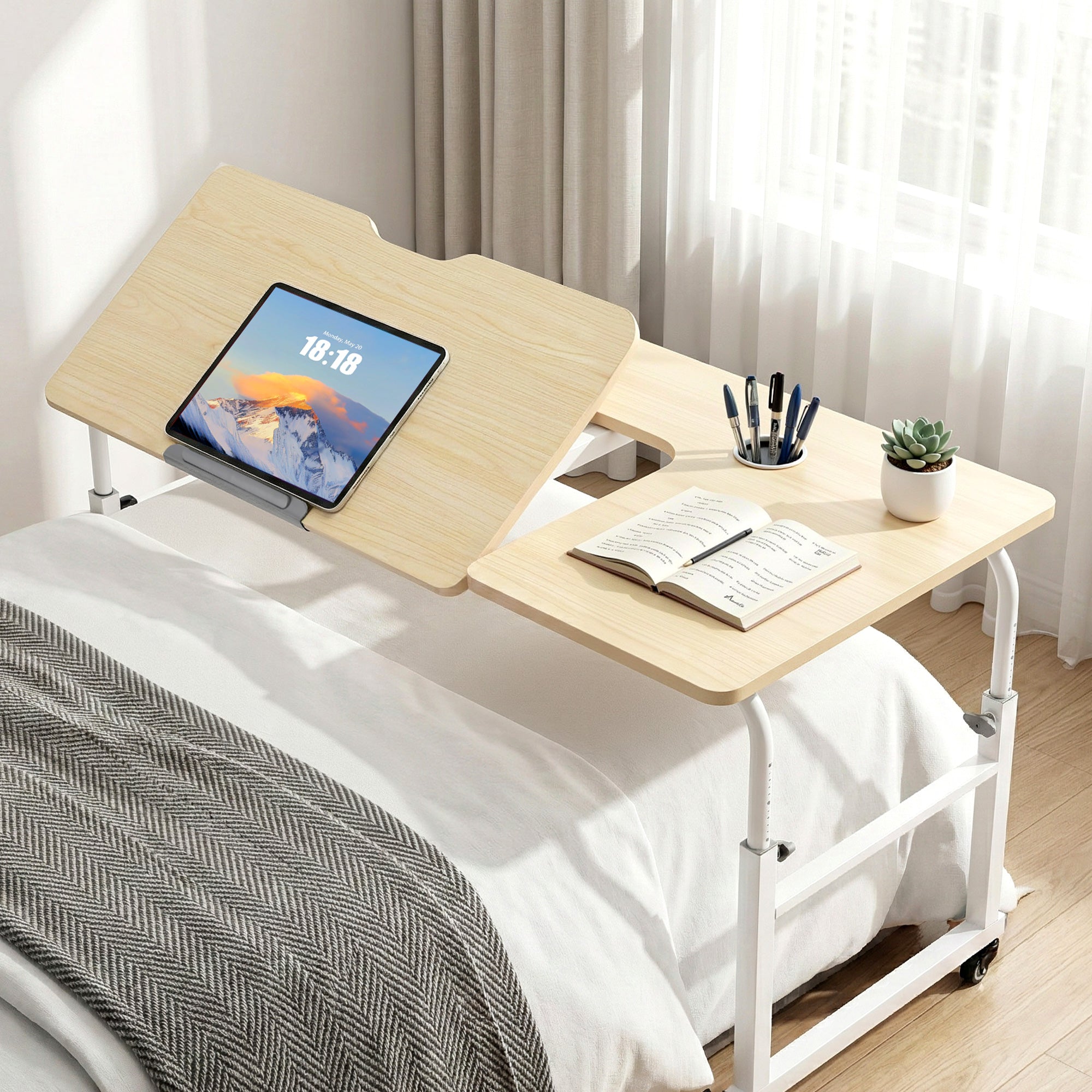 Artiss Mobile Laptop Desk Overbed Table Adjustable Computer Stand Bedside Cart-Electronics > Computers & Tablets > Desktops & Accessories-PEROZ Accessories