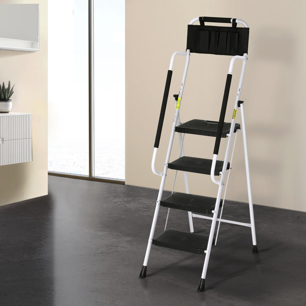 Giantz 4 Step Ladder Multi-Purpose Folding Steel Platform Tool Bag Handrails-Home & Garden > Storage > Clothing & Wardrobe Storage-PEROZ Accessories