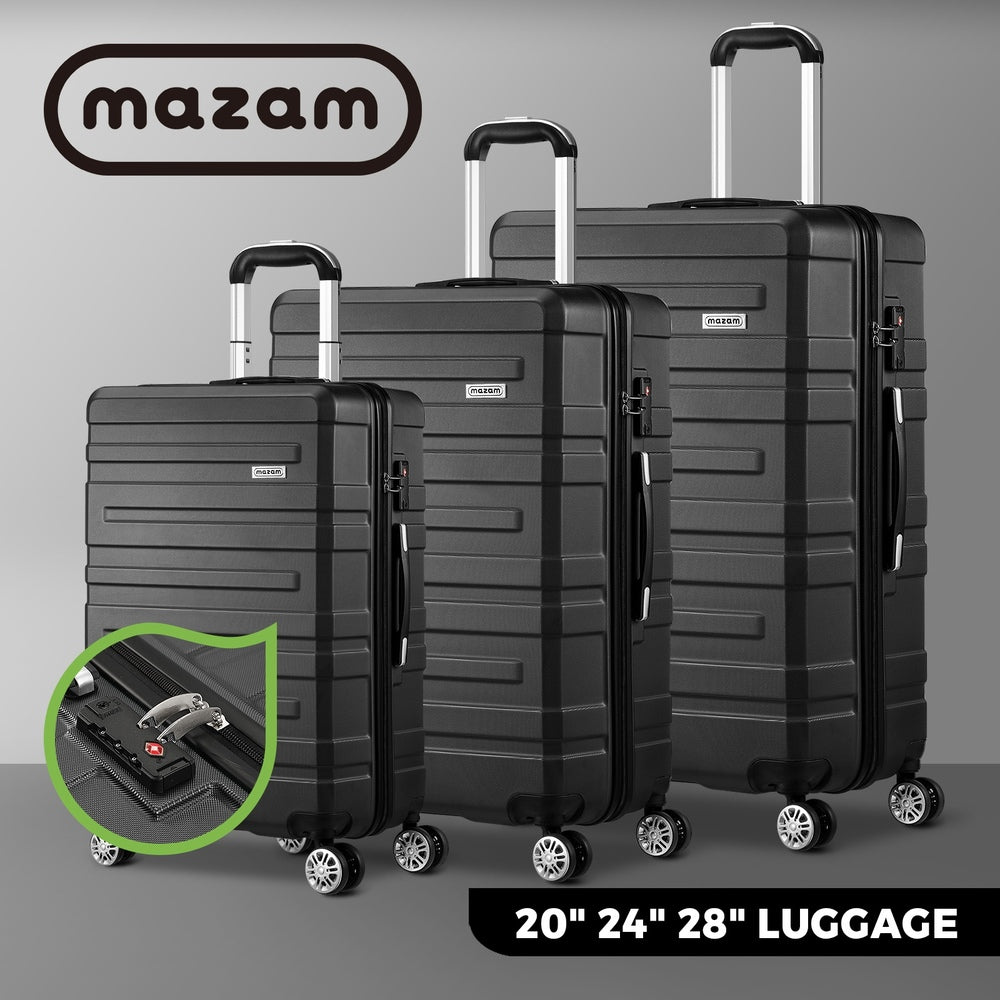 Mazam 3PCS Luggage Suitcase Trolley Set Travel TSA Lock Storage Hard Case Black-Luggage-PEROZ Accessories