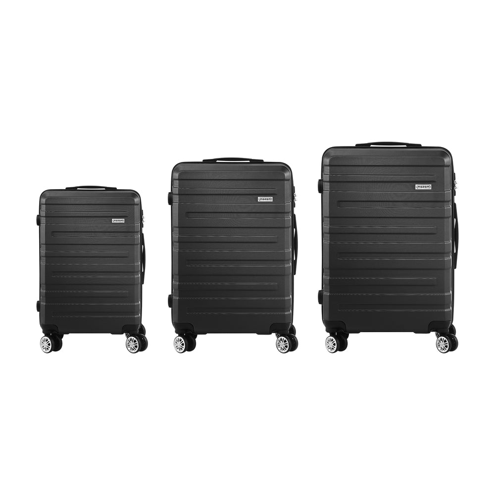 Mazam 3PCS Luggage Suitcase Trolley Set Travel TSA Lock Storage Hard Case Black-Luggage-PEROZ Accessories