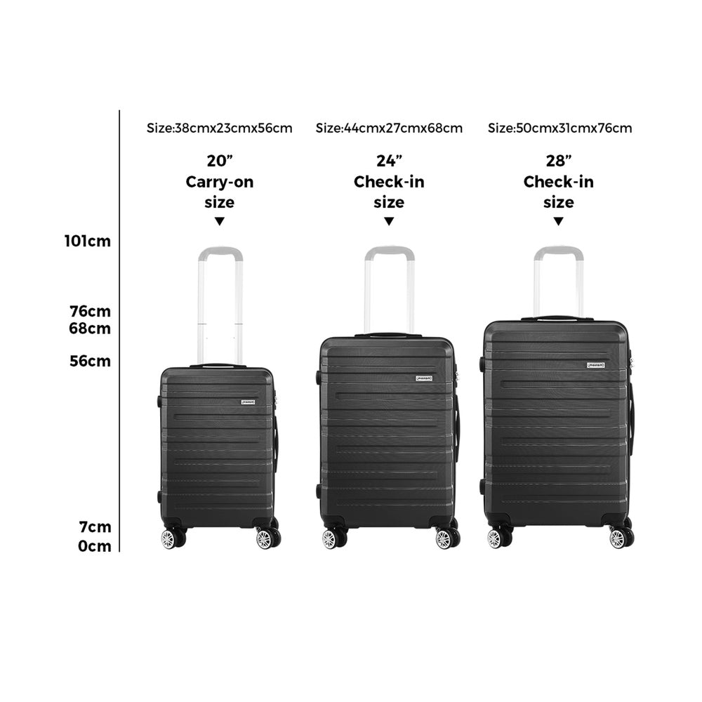 Mazam 3PCS Luggage Suitcase Trolley Set Travel TSA Lock Storage Hard Case Black-Luggage-PEROZ Accessories