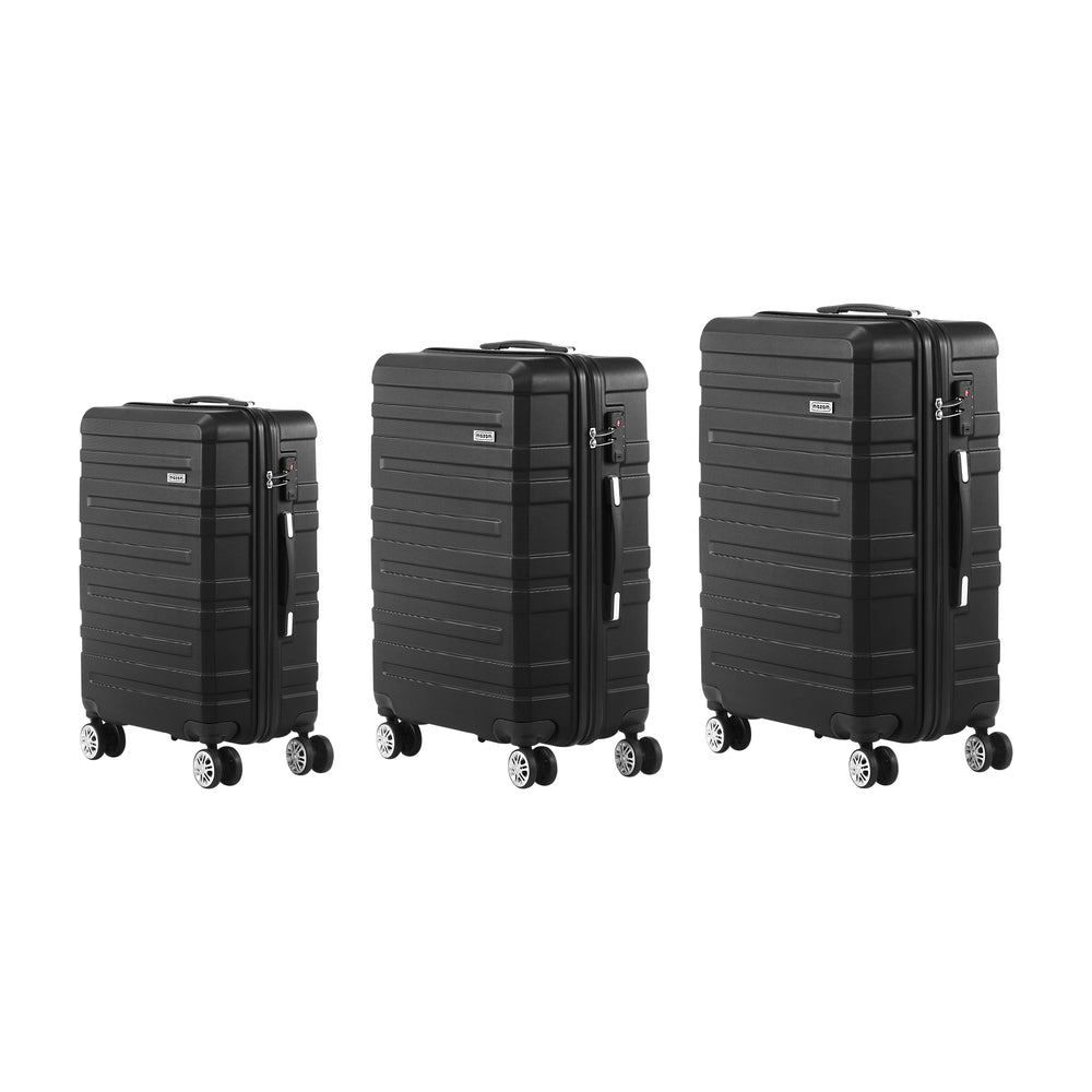 Mazam 3PCS Luggage Suitcase Trolley Set Travel TSA Lock Storage Hard Case Black-Luggage-PEROZ Accessories