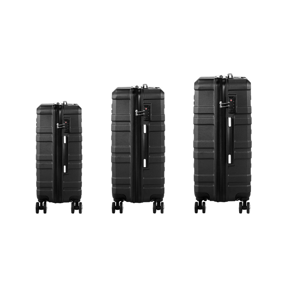 Mazam 3PCS Luggage Suitcase Trolley Set Travel TSA Lock Storage Hard Case Black-Luggage-PEROZ Accessories