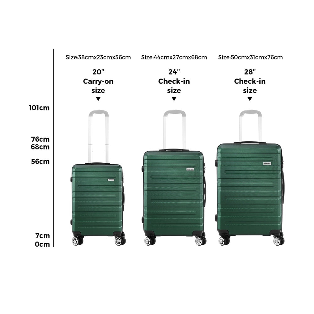 Mazam 3PCS Luggage Suitcase Trolley Set Travel TSA Lock Storage Hard Case Green-Luggage-PEROZ Accessories