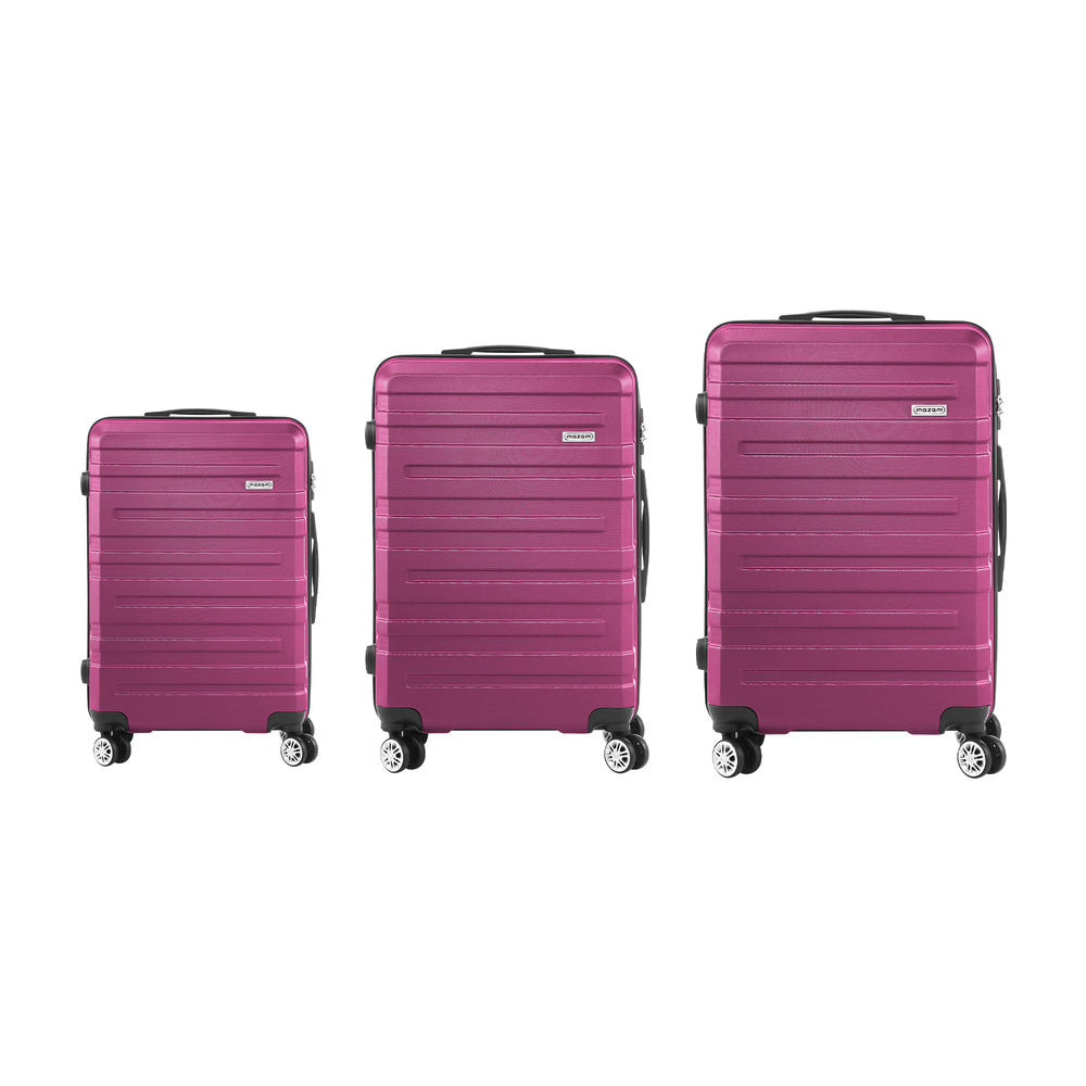 Mazam 3pcs Luggage Suitcase Trolley Set TSA Lock Hard Case Magenta-Luggage Sets-PEROZ Accessories