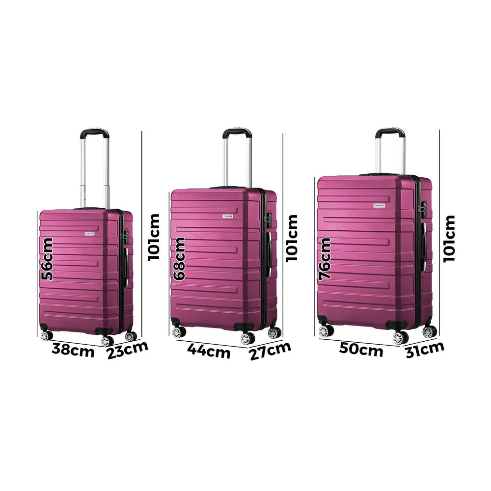 Mazam 3pcs Luggage Suitcase Trolley Set TSA Lock Hard Case Magenta-Luggage Sets-PEROZ Accessories