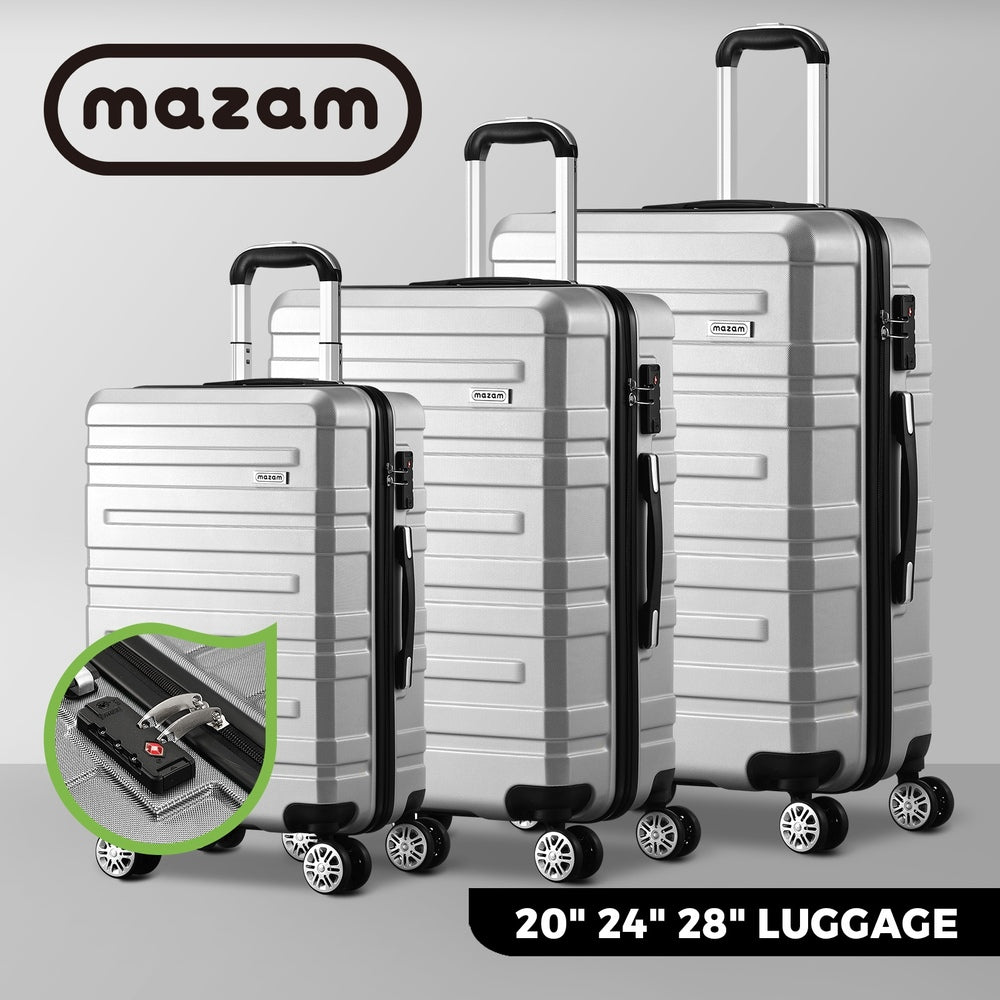 Mazam 3PCS Luggage Suitcase Trolley Set Travel TSA Lock Storage Hard Case Silver-Luggage-PEROZ Accessories