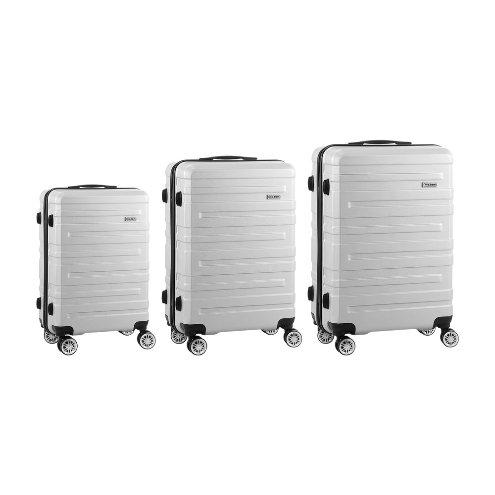 Mazam 3PCS Luggage Suitcase Trolley Set Travel TSA Lock Storage Hard Case Silver-Luggage-PEROZ Accessories