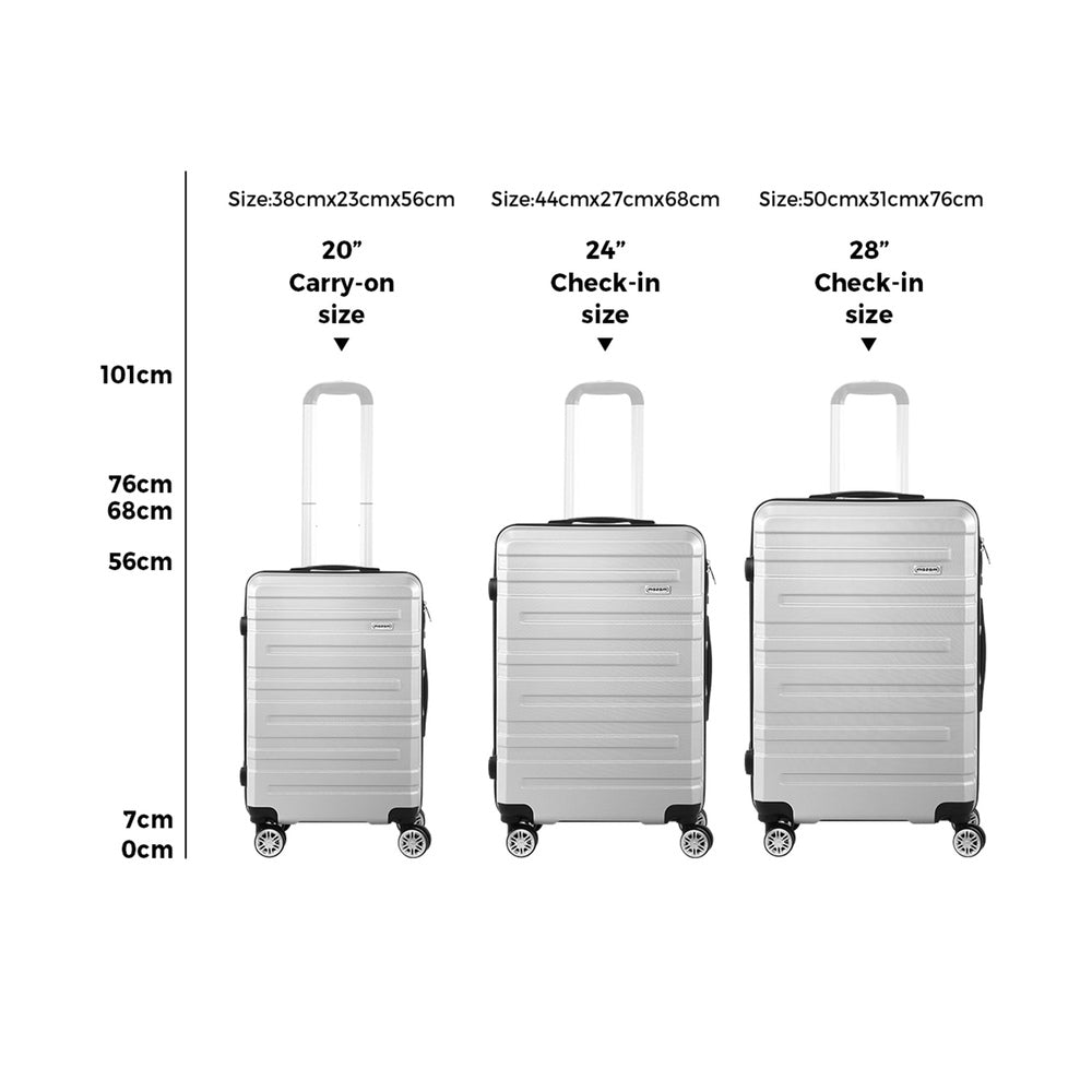 Mazam 3PCS Luggage Suitcase Trolley Set Travel TSA Lock Storage Hard Case Silver-Luggage-PEROZ Accessories