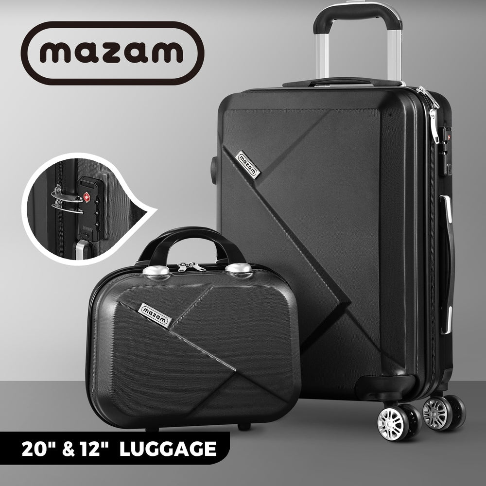 Mazam 2PCS Luggage Suitcase Trolley Set Travel TSA Lock Storage Hard Case Black-Luggage-PEROZ Accessories