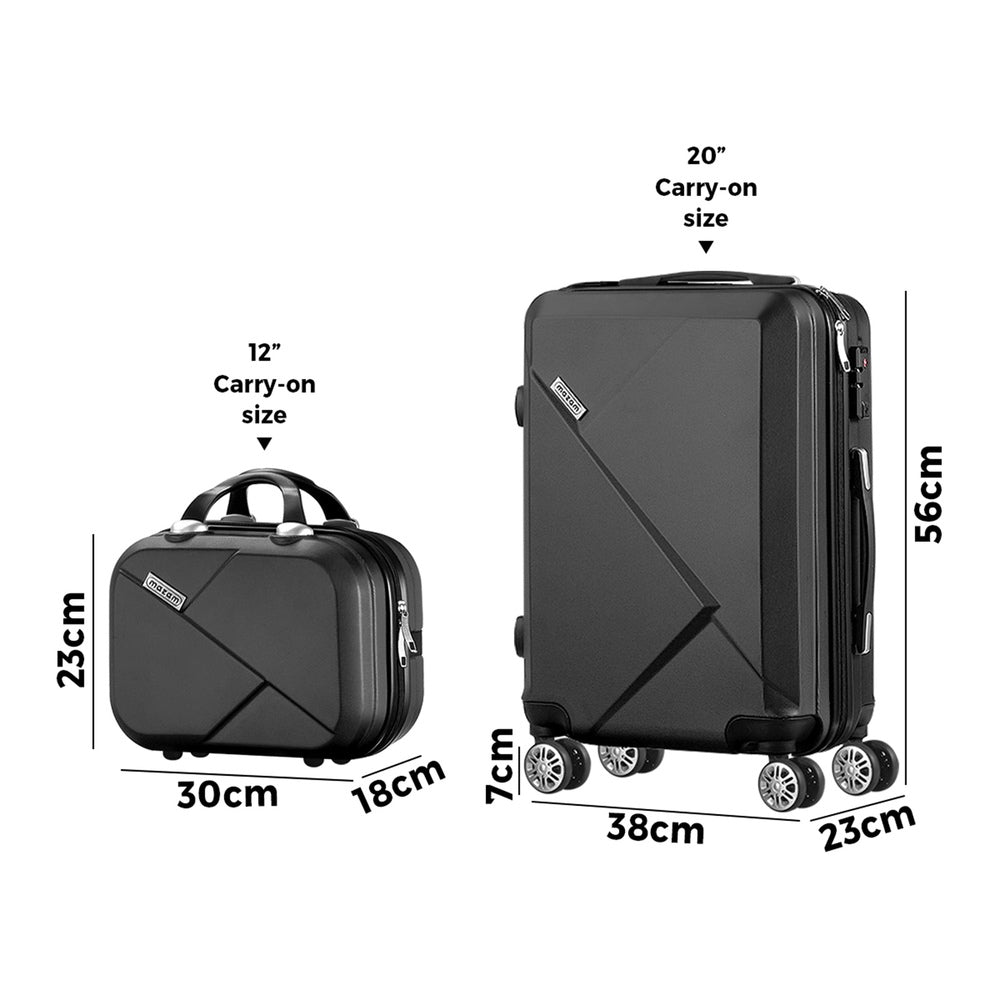 Mazam 2PCS Luggage Suitcase Trolley Set Travel TSA Lock Storage Hard Case Black-Luggage-PEROZ Accessories